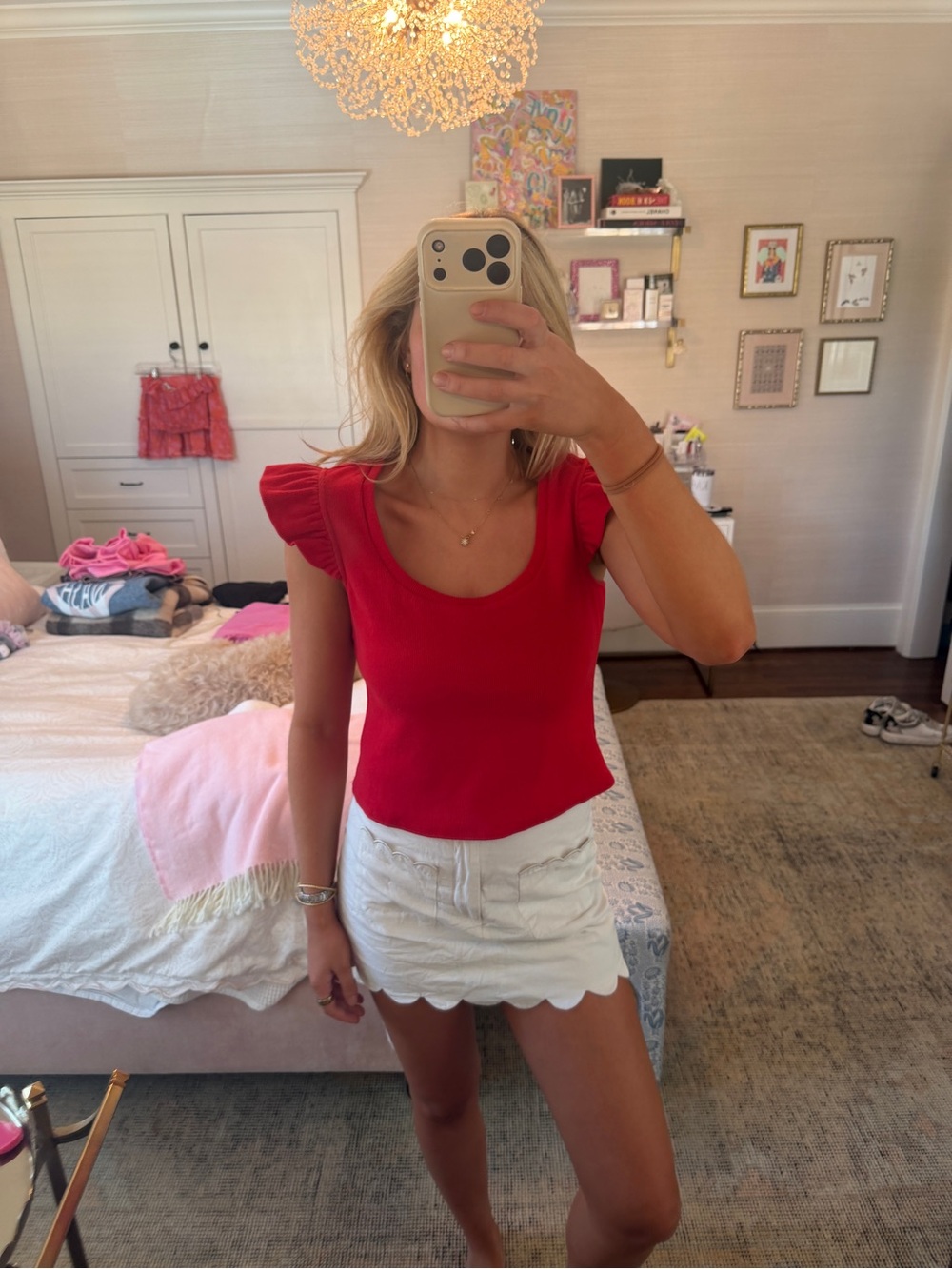 Red Ribbed Flutter Sleeve Crop Top